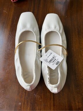 Worthington Cream Square-Toe Flats with Gold Accent Strap